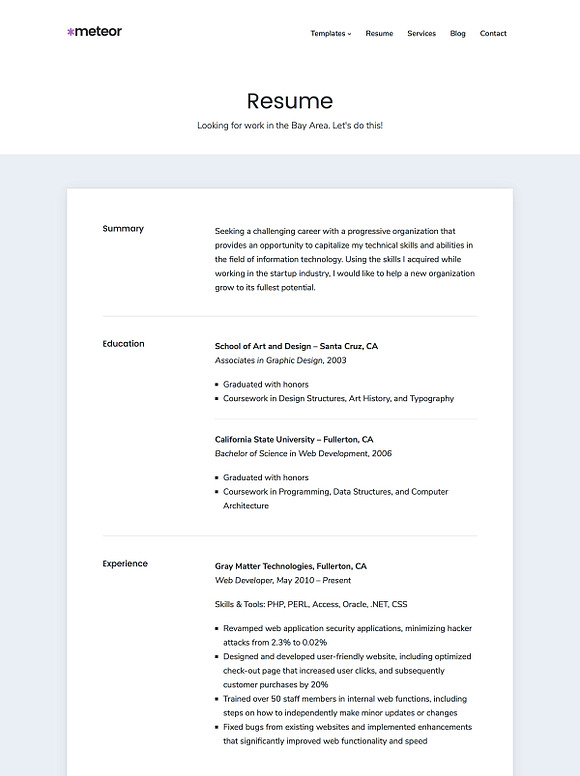 Meteor - Portfolio & Resume Theme in WordPress Portfolio Themes - product preview 5