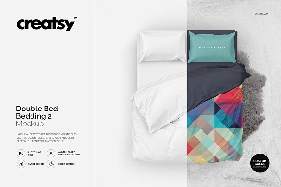 Free Double Bed 2 Bedding Mockup