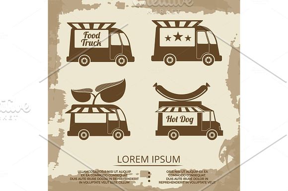 Food Trucks Set Vintage Poster With Food Truck