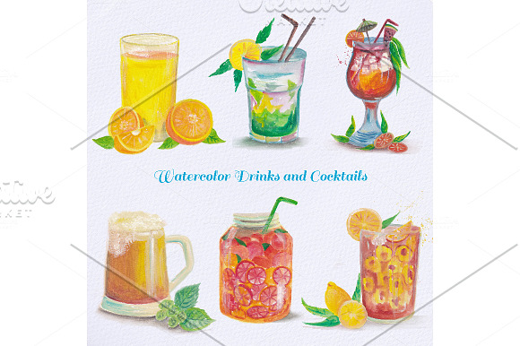 Watercolor summer cocktails  in Objects