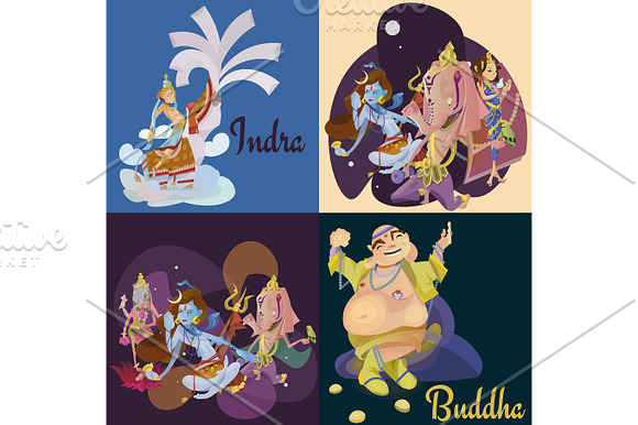 Set Of Isolated Hindu Gods Meditation In Yoga Poses Lotus And Goddess Hinduism Religion Traditional Asian Culture Spiritual Mythology Deity Worship Festival Vector Illustrations T-shirt Concepts