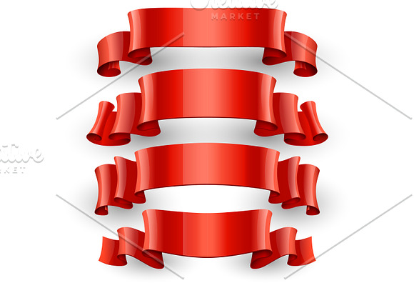 Realistic Red Glossy Vector Ribbons