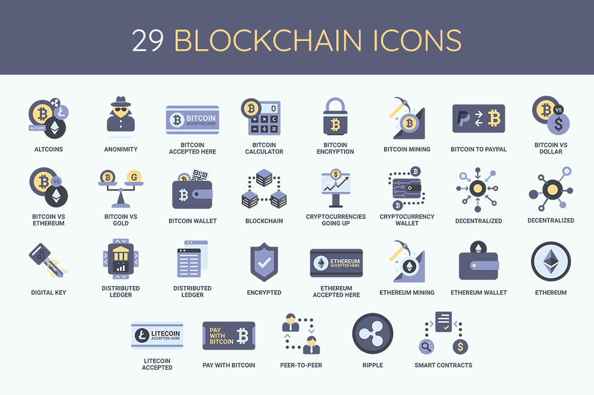 Bitcoin & Blockchain Icon Set ~ Icons ~ Creative Market