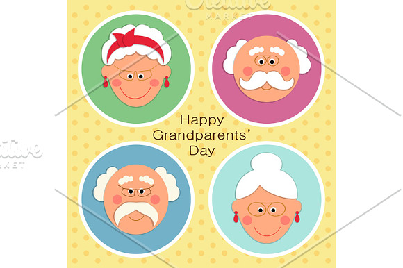 Cute Grandparents Day Card With Funny Characters Of Grandfather And Grandmother