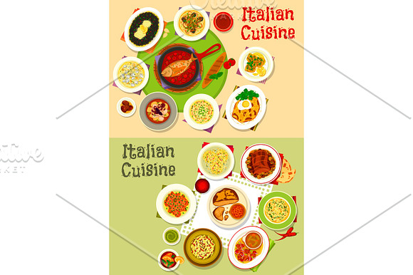 Italian Cuisine Tasty Lunch Dishes Icon Set Design
