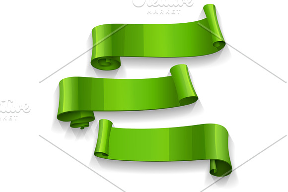 Realistic Green Glossy Ribbons