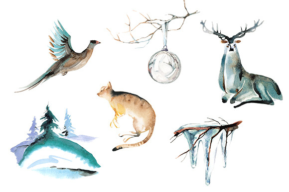 Winter animal watercolor clipart set ~ Illustrations ...