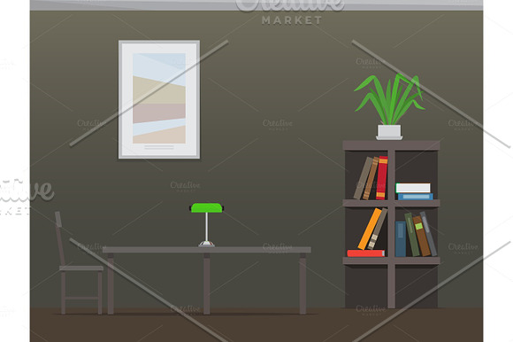Library Interior With Bookshelves Flat Vector