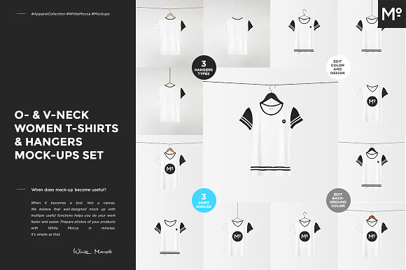 Download O-&V-neck Women T-shirt Mock-ups Set