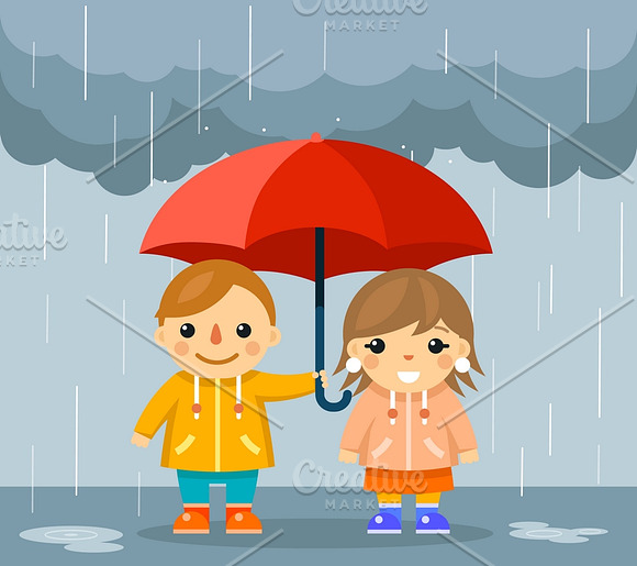 Cute Boy And Girl With Umbrella