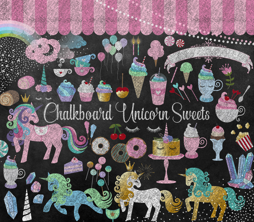 chalkboard-unicorn-sweets-clipart-objects-creative-market