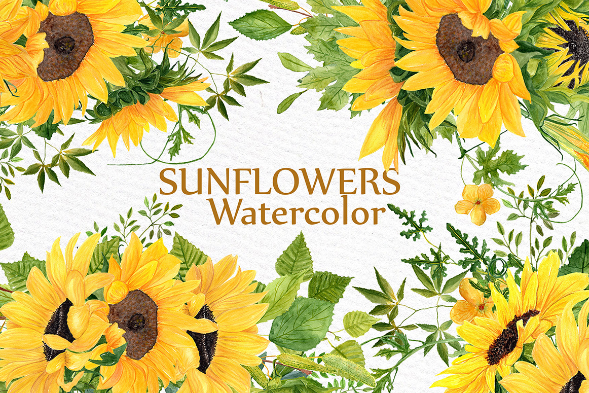 Sunflower clipart Watercolor Wreath ~ Illustrations ...
