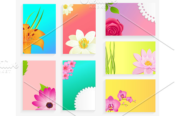 Vector Poster Of Colorful Blossoms Set On Greeting
