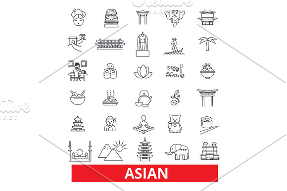 Asia Chinese People Indian Japanese Culture Asian Couple Line Icons Editable Strokes Flat Design Vector Illustration Symbol Concept Linear Signs Isolated On White Background