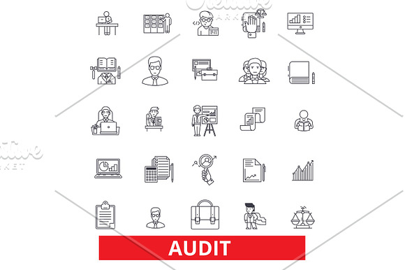 Audit Review Accounting Compliance Finance Analysis Numbers Check Tax Line Icons Editable Strokes Flat Design Vector Illustration Symbol Concept Linear Signs Isolated On White Background