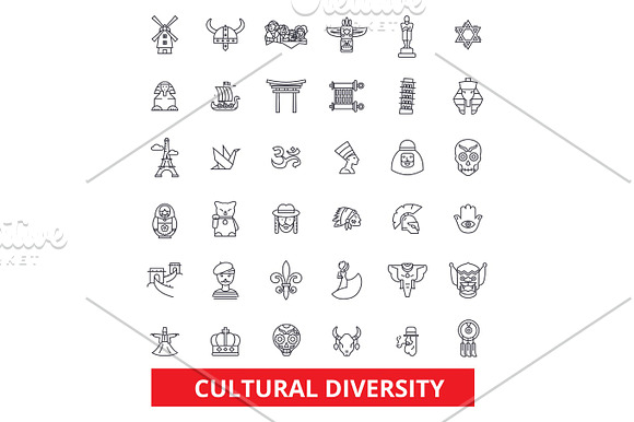 Cultural Diversity International Enthnic Multicultural Tolerance Peace Line Icons Editable Strokes Flat Design Vector Illustration Symbol Concept Linear Signs Isolated On White Background