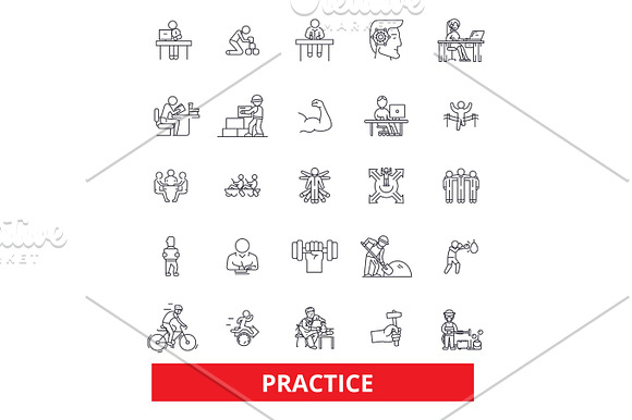 Practice Routine Procedure Habit Activity Development Experience Training Line Icons Editable Strokes Flat Design Vector Illustration Symbol Concept Linear Signs Isolated On White Background