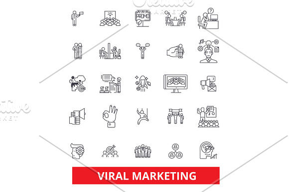 Viral Word Of Mouth Social Media Advertising Marketing Social Network Line Icons Editable Strokes Flat Design Vector Illustration Symbol Concept Linear Signs Isolated On White Background