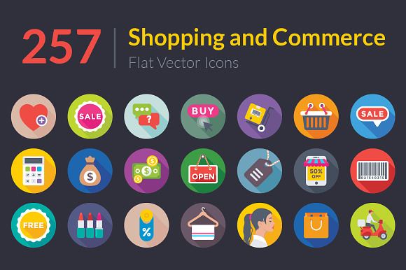 257 Shopping And Commerce Flat Icons
