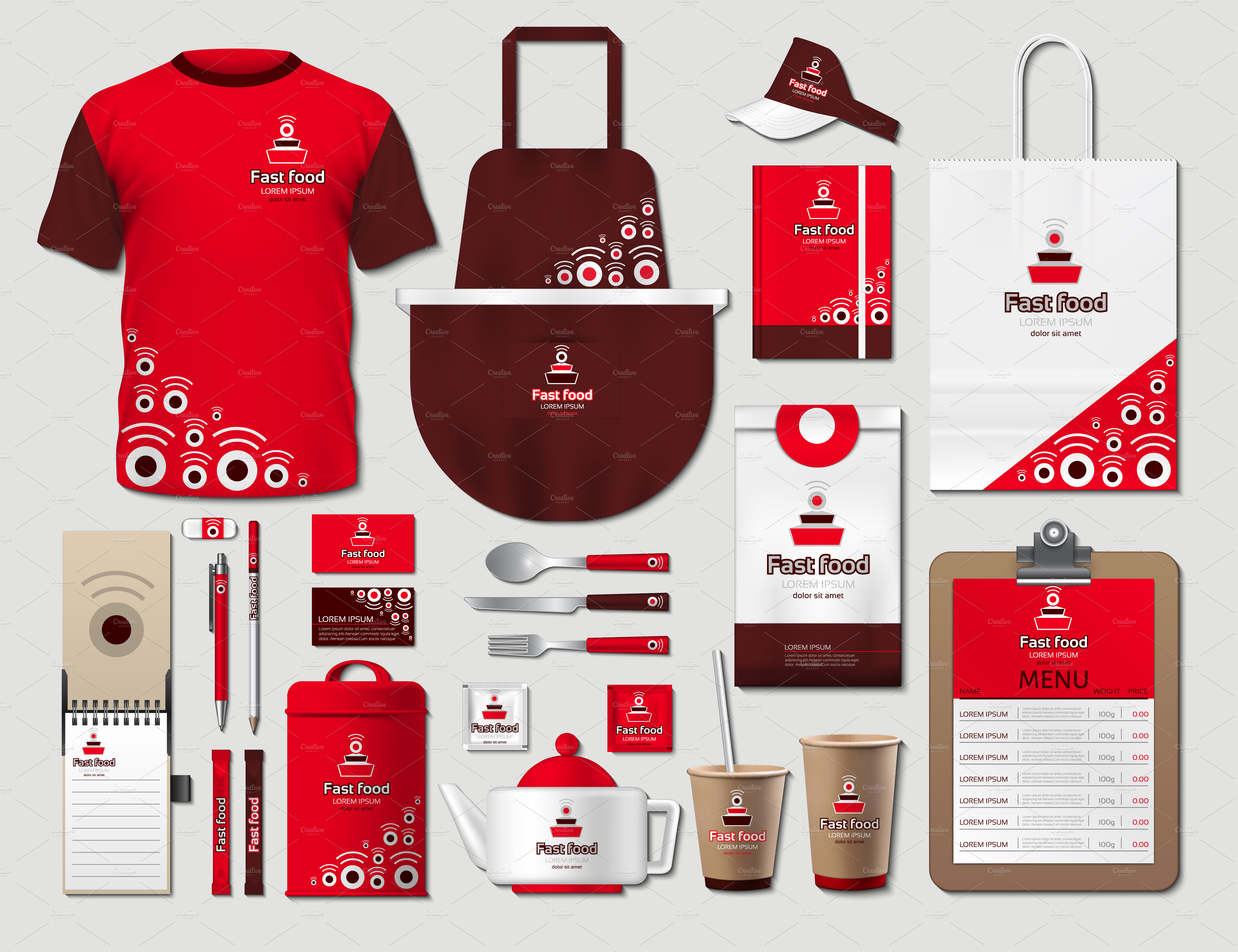 Download Vector red fast food identity mockup ~ Product Mockups ~ Creative Market