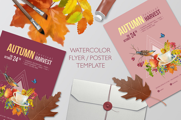Watercolor Autumn Flyer Poster