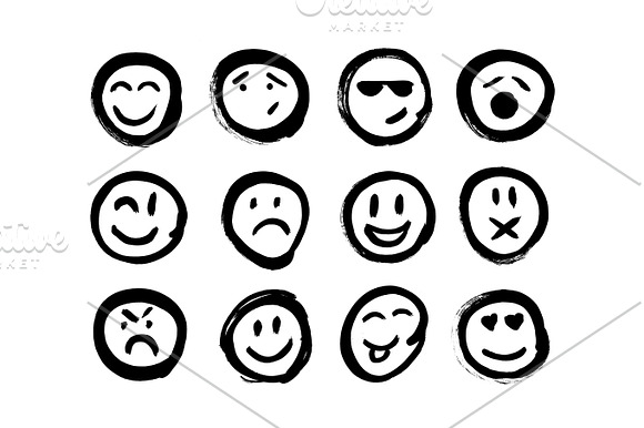 Set Of Emoticons Set Of Emoji Isolated Vector Illustration On White Background Collection Of Unique Hand Drawn Symbols