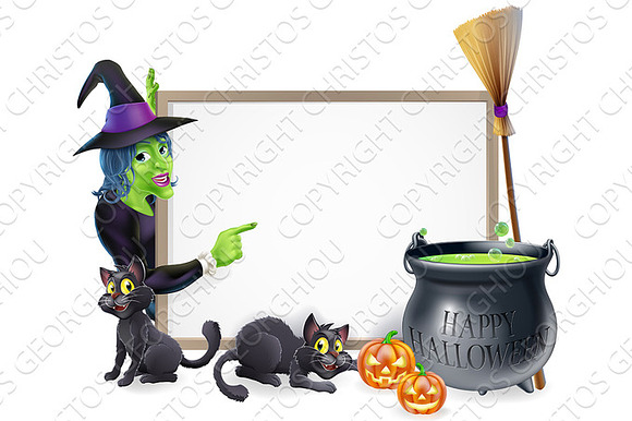 Cartoon Witch Halloween Sign