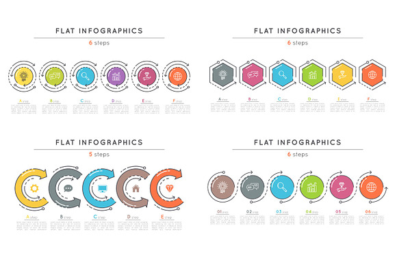 Set Of Flat Style 6 Steps Timeline Infographic Templates