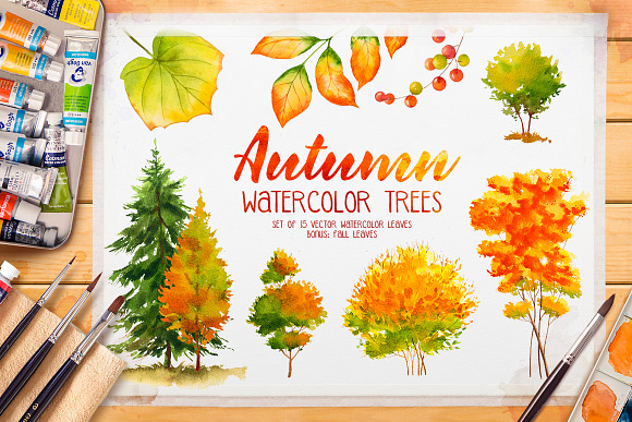 Autumn Watercolor Trees