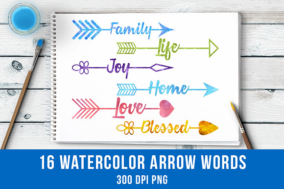 16 Watercolor Arrow Words Clipart
