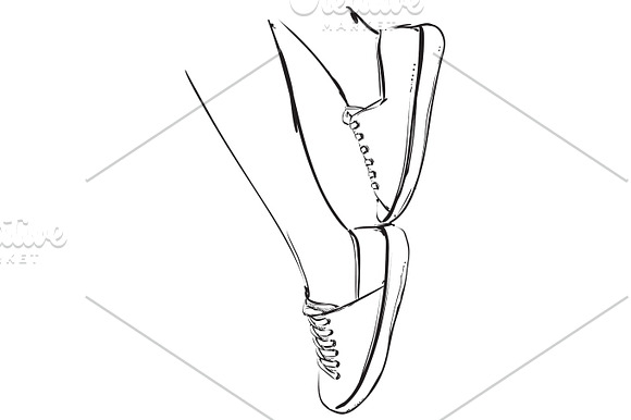 Foot Sketch In Vector Hand Drawn Sneakers