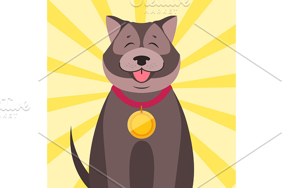 Happy Dog With Medal Cartoon Flat Vector