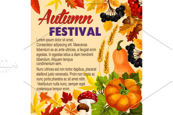 Autumn Acorn Leaf Pumpkin Vector Festival Poster