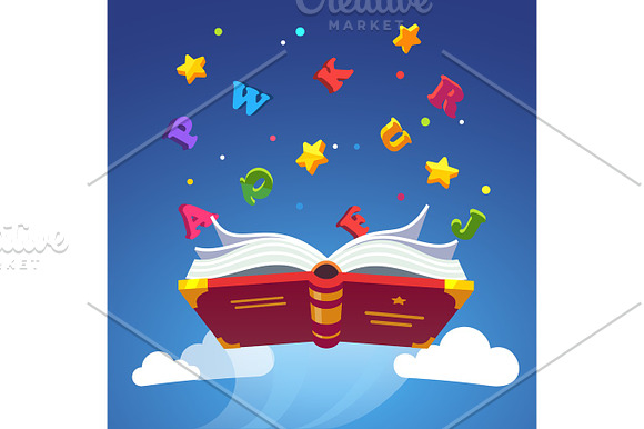 Magical Book Flying Scattering Alphabet Letters