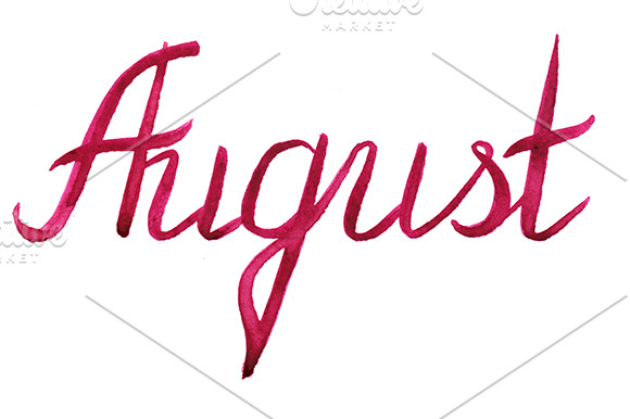 Watercolor August Word Lettering