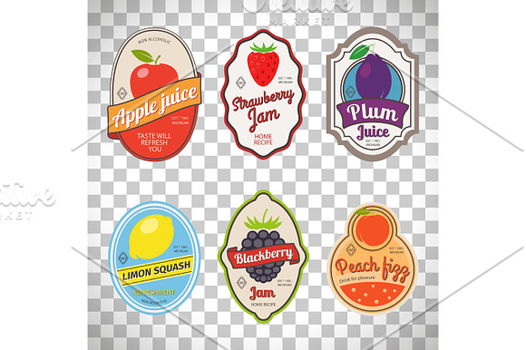 Vintage Fruit Labels On Transparent Background