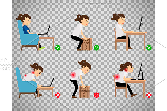 Woman Sitting And Working Correct Postures