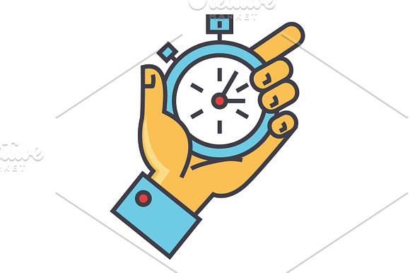 Time Management Hand With Timer Stopwatch Concept Line Vector Icon Editable Stroke Flat Linear Illustration Isolated On White Background