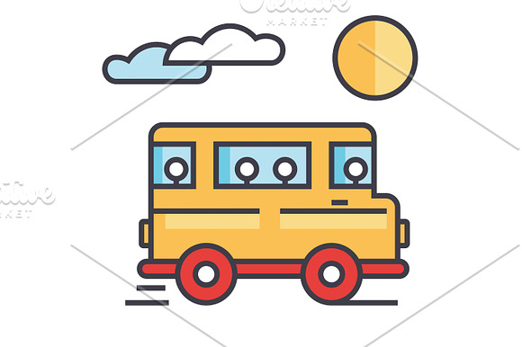 Travel Bus Concept Line Vector Icon Editable Stroke Flat Linear Illustration Isolated On White Background