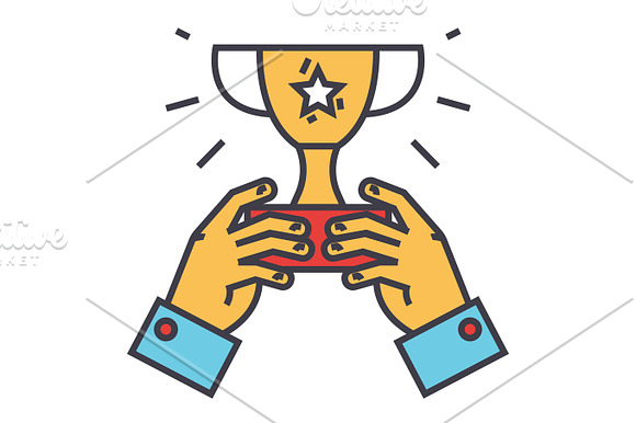 Winner Cup Trophy In Hands Champion Victory Concept Line Vector Icon Editable Stroke Flat Linear Illustration Isolated On White Background