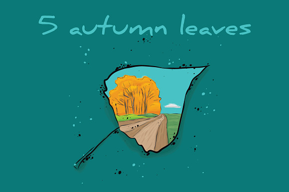 5 Autumn Leaves With A Landscape