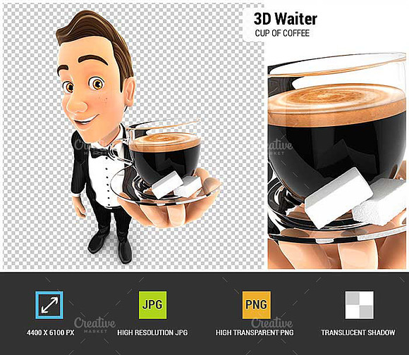 3D Waiter Holding A Cup Of Coffee