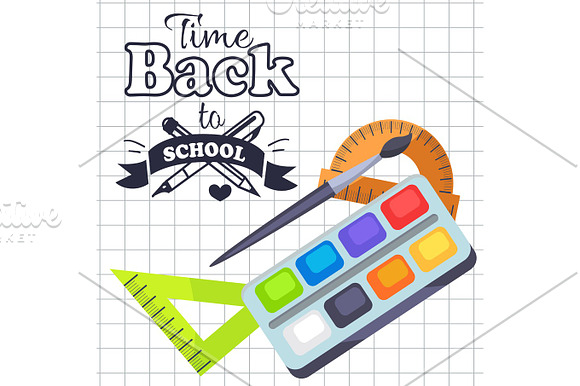 Time Back To School Poster With Pens Stationery