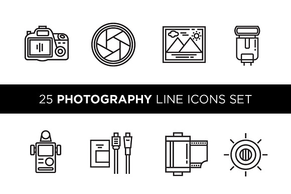 25 Photography Line Icons Set