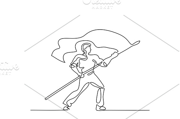 Man Holding Flag Continuous Line Drawing
