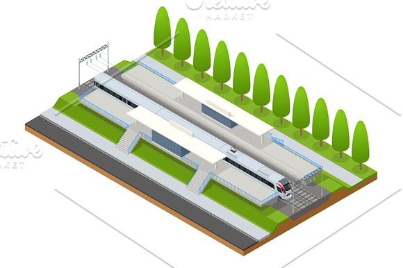 Vector Isometric Infographic Element Railway Station Building Terminal City Train Building Facade Train Station Public Train Station Building With Passenger Trains Platform Related Infrastructure