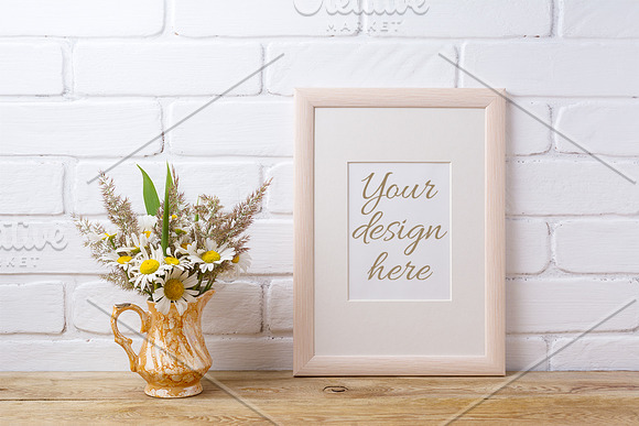 Wooden Frame Mockup With Chamomile