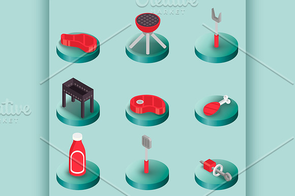 BBQ Color Isometric Icons