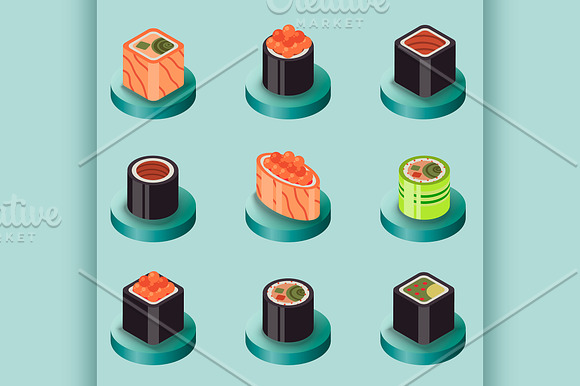 Sushi Flat Isomeric Icons