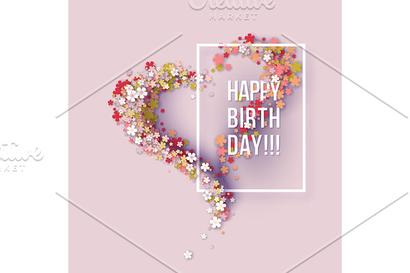 Happy Birthday Poster Frame Flowers Heart Shaped